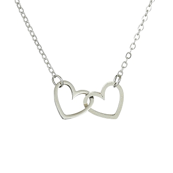 201 Stainless Steel Interlocking Heart Pendant Necklace, with Brass Cable Chains, Stainless Steel Color, 15.55 inch(39.5cm)