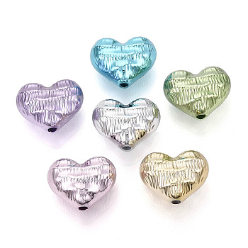 Textured Plating Opaque Acrylic Beads, Heart, Mixed Color, 17x21.5x2.5mm, Hole: 2.5mm