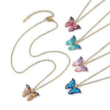Alloy Enamel Pendant Necklace, Butterfly, Mixed Color, 15.83 inch(40.2cm)