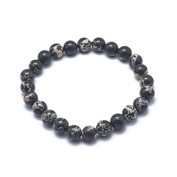 Synthetic Regalite Bead Stretch Bracelets, Round, Dyed, Black, 2-1/8 inch~2-3/8 inch(5.5~6cm), Bead: 8mm