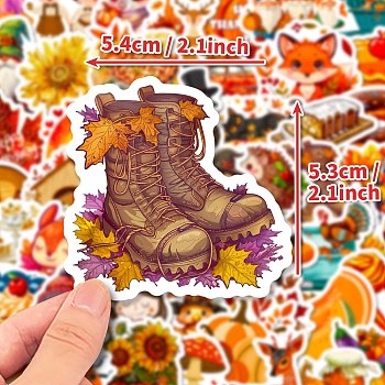 50Pcs Thanksgiving Day Cartoon Paper Self-Adhesive Picture Stickers, for Water Bottles, Laptop, Luggage, Cup, Computer, Mobile Phone, Skateboard, Guitar Stickers Decor, Mixed Color, 51~55x27~53x0.1mm, 50pcs/set