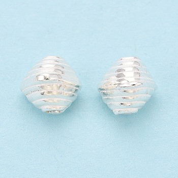 925 Sterling Silver Corrugated Beads, Rhombus, Silver, 7x7.5x7.5mm, Hole: 1~1.5mm