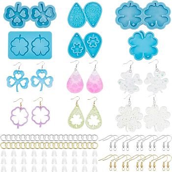 Fingerinspire DIY Jewelry Earing Making Set, Include 6Pcs Silicone Molds, 100Pcs Iron Open Jump Rings, 60Pcs Earring Hooks and 100Pcs Plastic Ear Nuts, Deep Sky Blue, Molds: 55~72x73~118x6~9mm, Hole: 1.8~4mm