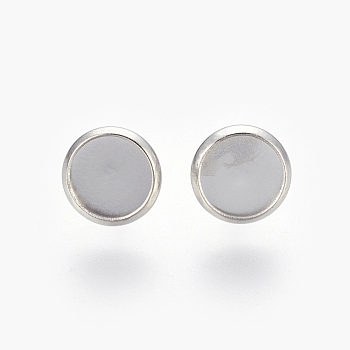 Eco-Friendly 316 Surgical Stainless Steel Stud Earring Settings, Flat Round, Stainless Steel Color, Tray: 8mm, 10x2mm, Pin: 0.7mm