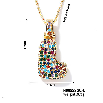 Brass Pave Colorful Cubic Zirconia Letter Pendant Box Chain Necklaces, Golden, Letter L, 15.75 inch(40cm)