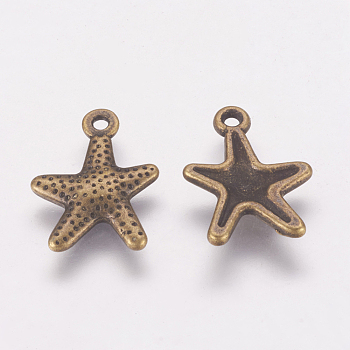 Tibetan Style Alloy Pendants, Starfish/Sea Stars, Lead Free and Cadmium Free, Antique Bronze, 16x12mm, Hole: 1mm, about 950pcs/731g