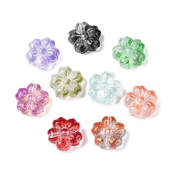 Gradient Color Baking Paint Transparent Glass Beads, Flower, Mixed Color, 13x14x6mm, Hole: 1~1.2mm, about 430pcs/500g