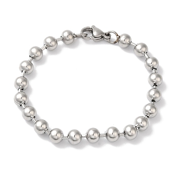 Non-Tarnish 304 Stainless Steel Beads Ball Chain Bracelets for Women, Stainless Steel Color, 7-1/4x1/4 inch(18.5x0.6cm)