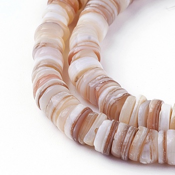 Natural Shell Beads Strands, Dyed, Disc, Antique White, 4.9~6x0.4~6mm, Hole: 1.4mm, about 15.94 inch~16.14 inch(40.5~41cm)