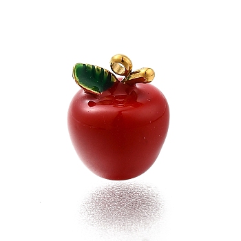 304 Stainless Steel Charms, with Enamel, Real 14K Gold Plated, Apple, 10.5x8.5x8.5mm, Hole: 1mm