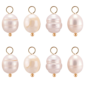 30Pcs Natural Cultured Freshwater Pearl Pendants, with Brass Ball Head Pins, Rice Charms, Real 18K Gold Plated, 16.5~17mm, Hole: 3mm