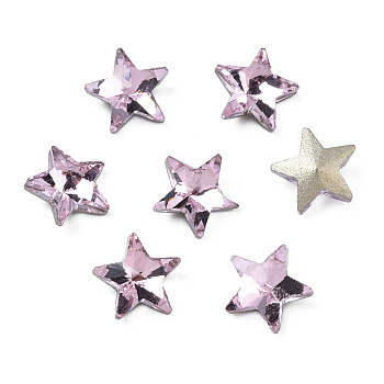 Glass Rhinestone Cabochons, Nail Art Decoration Accessories, Faceted, Star, Pink, 7.5x8x3.5mm