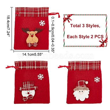 6Pcs 3 Styles Christmas Theme Linen Packing Pouches(ABAG-WR0001-02)-2