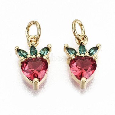 Real 16K Gold Plated FireBrick Fruit Brass+Cubic Zirconia Charms