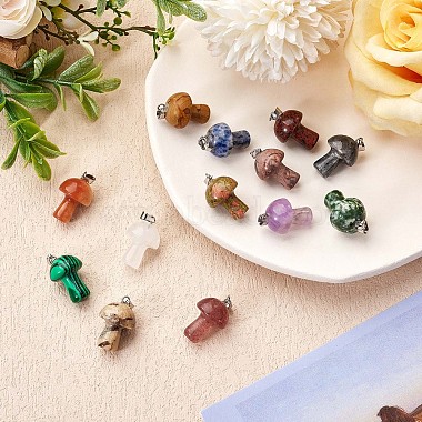 12 pièces pierre gemme champignon pendentif à breloque cristal champignon pendentifs en pierre naturelle couleur mélangée pour bijoux collier boucle d'oreille faisant de l'artisanat(JX550B)-2
