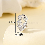 Star Brass Cubic Zirconia Hoop Earrings, Platinum, Clear, 15x4.5mm(FS-WG82235-01)