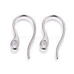 Tarnish Resistant 304 Stainless Steel Earring Hooks, with Horizontal Loop, Stainless Steel Color, 22x12x1mm, Hole: 3.5x2mm, 18 Gauge, Pin: 1mm(STAS-I100-23P)