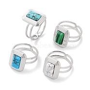 304 Stainless Steel Ring, Adjustable Synthetic Mixed Stone Rings, Rectangle, Adjustable(RJEW-B059-09P)