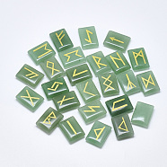 Natural Green Aventurine Cabochons, Rectangle with Runes/Futhark/Futhorc, 20x15x6mm, 25pcs/set(G-T122-26E)