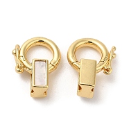 Rack Plating Brass Twister Clasps, with Shell, Cadmium Free & Lead Free, Real 18K Gold Plated, Long-Lasting Plated, Rectangle, 14mm, Rectangle: 7x4x5mm, Hole: 3.7x3mm(KK-C025-01B-G)