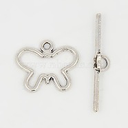 Tibetan Style Alloy Toggle Clasps, Butterfly, Lead Free and Cadmium Free, Antique Silver, 17x20mm, Hole: 2mm(LF5111Y-NF)