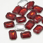 Pointed Back Glass Rhinestone Cabochons, Faceted, Rectangle Octagon, Light Siam, 18x13x5mm(RGLA-T079-13x18mm-07)