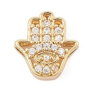 Brass Micro Pave Clear Cubic Zirconia Slide Charms, Long-Lasting Plated, Hamsa Hand, Golden, 12.5x12x4.5mm, Hole: 10x1.5mm(ZIRC-I068-34G)