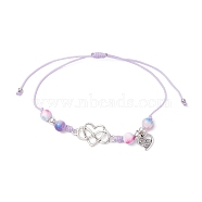 Natural Dyed White Jade Braided Bead Bracelets, Adjustable Heart Alloy Link Bracelets for Women, Thistle, Inner Diameter: 3/4~3-3/8 inch(8.5cm)(BJEW-JB09823-03)