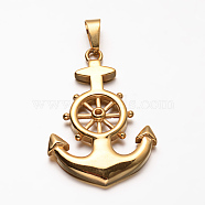 304 Stainless Steel Anchor Pendants, Golden, 47x32x4mm, Hole: 5x10mm(STAS-M202-03G)