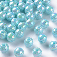 Opaque Acrylic Beads, AB Color Plated, Round, Sky Blue, 8x7mm, Hole: 2mm, about 1745pcs/500g(MACR-S370-D8mm-A07)