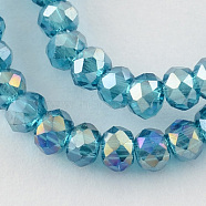 Electroplate Glass Beads Strands, AB Color Plated, Faceted Rondelle, Cadet Blue, 3.5~4x2.5~3mm, Hole: 0.5mm, about 140pcs/strand, 15.5 inch(X-EGLA-R048-3mm-17)