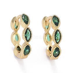Brass Micro Pave Cubic Zirconia Huggie Hoop Earrings, Long-Lasting Plated, Horse Eye, Green, Real 18K Gold Plated, 13.5x14.5x3mm, Pin: 0.8mm(EJEW-K083-34G-C)