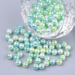 Rainbow ABS Plastic Imitation Pearl Beads, Gradient Mermaid Pearl Beads, Round, Green Yellow, 4x3.5mm, Hole: 1.2mm, about 18000pcs/500g(OACR-Q174-4mm-03)
