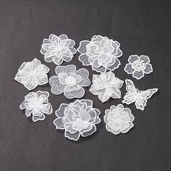 Polyester Lace Embroidery Sewing Ornament Accessories, for DIY Garment, Hat, Bag, Mixed Style, White, 60~93x60~95x1.2mm(DIY-XCP0001-91)