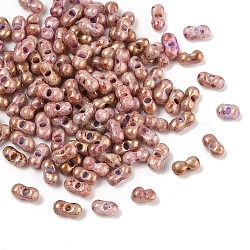 Picasso Glass Seed Beads, Round Hole, Peanut, Dark Salmon, 6x3~3.5x3mm, Hole: 1.1mm, 110pcs/set(SEED-Q038-02D)