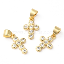 Rack Plating Brass Micro Pave Cubic Zirconia Pendants, Long-Lasting Plated, Lead Free & Cadmium Free, Cross, Real 18K Gold Plated, 14x9x2mm, Hole: 5x4mm(KK-R143-12G)