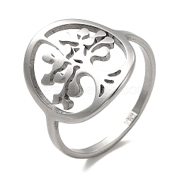 Tree of Life 201 Stainless Steel Finger Rings, Hollow Out Wide Band Rings for Women, Stainless Steel Color, US Size 6(16.5mm), Flat Round: 16.5x14mm(RJEW-G278-10P)