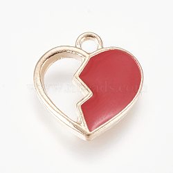 Alloy Enamel Charms, Hollow Love, Golden, Red, 14.5x14x3mm, Hole: 1.8mm(ENAM-O035-01G-C)