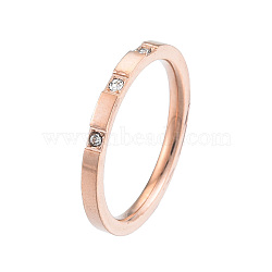 Crystal Rhinestone Simple Thin Finger Ring, 201 Stainless Steel Jewelry for Women, Rose Gold, Inner Diameter: 17mm(RJEW-N043-33RG)