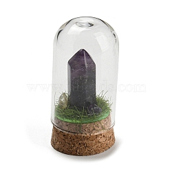 Natural Amethyst Bullet Display Decoration with Glass Dome Cloche Cover, Cork Base Bell Jar Ornaments for Home Decoration, 30x59.5~62mm(DJEW-B009-02B)
