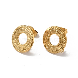 304 Stainless Stud Earring Findings, with Vertical Loops, Donut, Golden, 13.5mm, Hole: 2.7mm, Pin: 0.5mm(STAS-M314-01F-G)