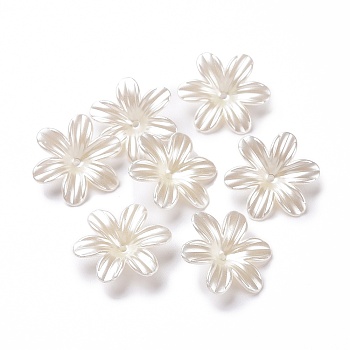 Opaque Acrylic Bead Caps, 6-Petal Flower, White, 26x23.3x5.5mm, Hole: 1.6mm