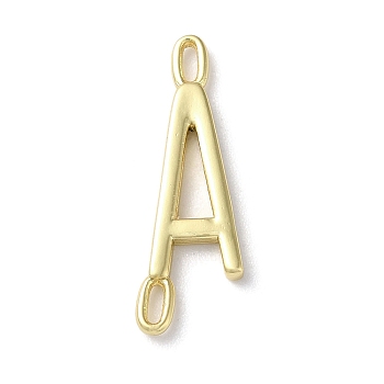 Rack Plating Brass Connector Charms, Cadmium Free & Lead Free, Long-Lasting Plated, Real 18K Gold Plated, Letter A, 22.5x7.5x1.5mm, Hole: 3x0.8mm