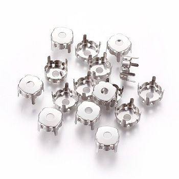 201 Stainless Steel Sew on Prong Settings, Claw Settings for SS45 Diamond Shape Rhinestone, Flat Round, Stainless Steel Color, 10.6x6.6mm, Tray: 10mm