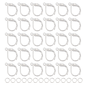 40Pcs 201 Stainless Steel Leverback Earrings Findings, with Horizontal Loops and 60pcs 304 Stainless Steel Open Jump Rings, Stainless Steel Color, 15x10x1.5mm, Hole: 1.5mm