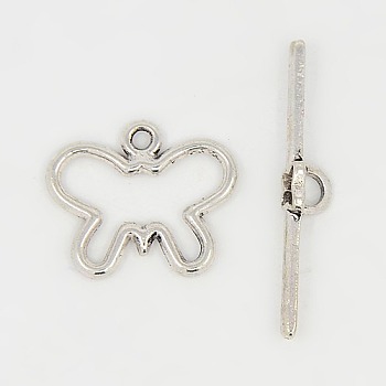 Tibetan Style Alloy Toggle Clasps, Butterfly, Lead Free and Cadmium Free, Antique Silver, 17x20mm, Hole: 2mm
