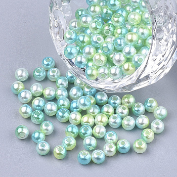 Rainbow ABS Plastic Imitation Pearl Beads, Gradient Mermaid Pearl Beads, Round, Green Yellow, 4x3.5mm, Hole: 1.2mm, about 18000pcs/500g