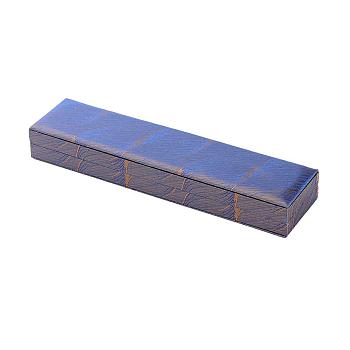 Chinoiserie Embroidered Silk Necklace Boxes, with Velvet and Sponge, Rectangle, Blue, 243x60x30mm