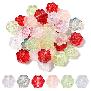 35Pcs Transparent Spray Painted Glass Beads, Plum Blossom Flower, Mixed Color, 10x11x4mm, Hole: 1mm