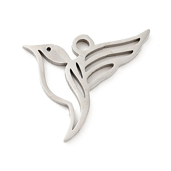 201 Stainless Steel Pendants, Hummingbird, Stainless Steel Color, 12.5x15x1mm, Hole: 1.4mm